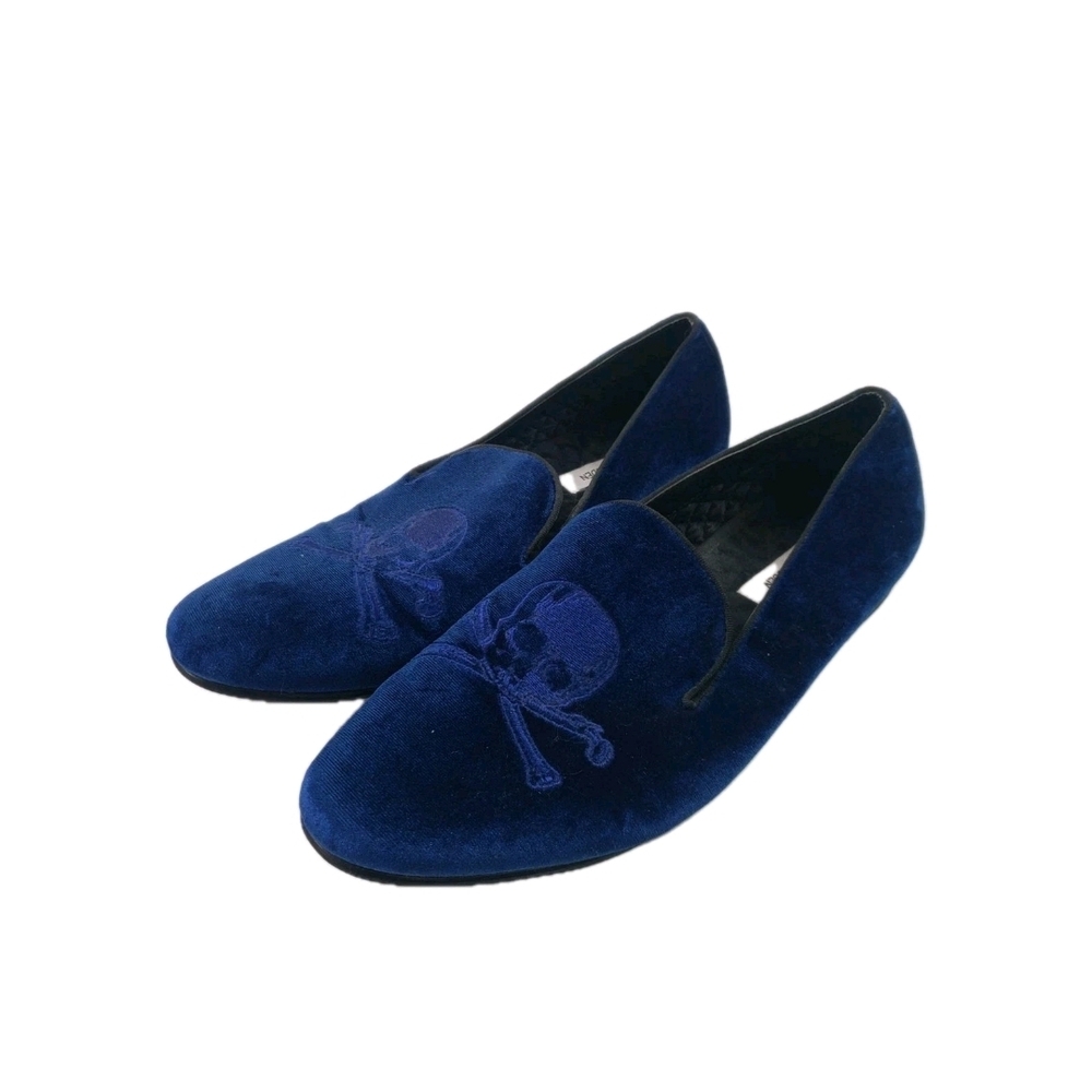 Steve Madden Navy Velvet Skull Slip-On Loafers Mens Size 11.5
